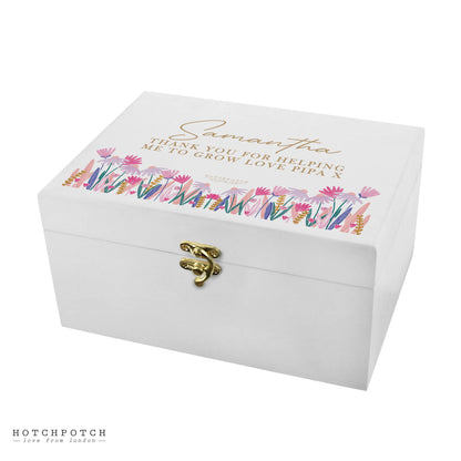 Personalised Hotchpotch Wild Flower White Wooden Keepsake Box