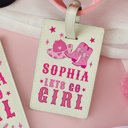 Personalised Cowgirl Leather Luggage Tag & Passport Holder