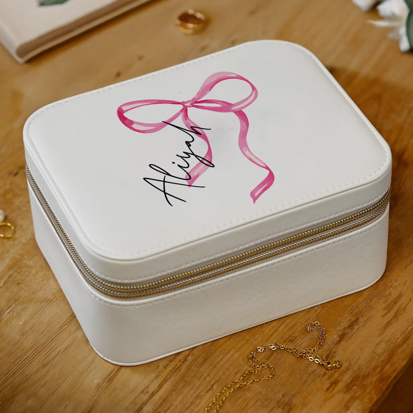Personalised Bow Leatherette Jewellery Box