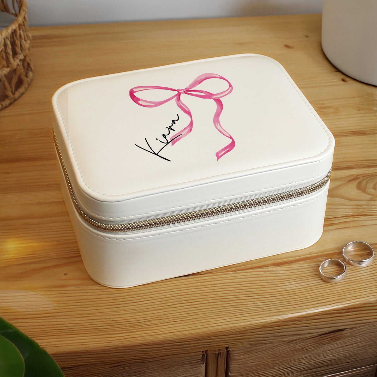 Personalised Bow Leatherette Jewellery Box