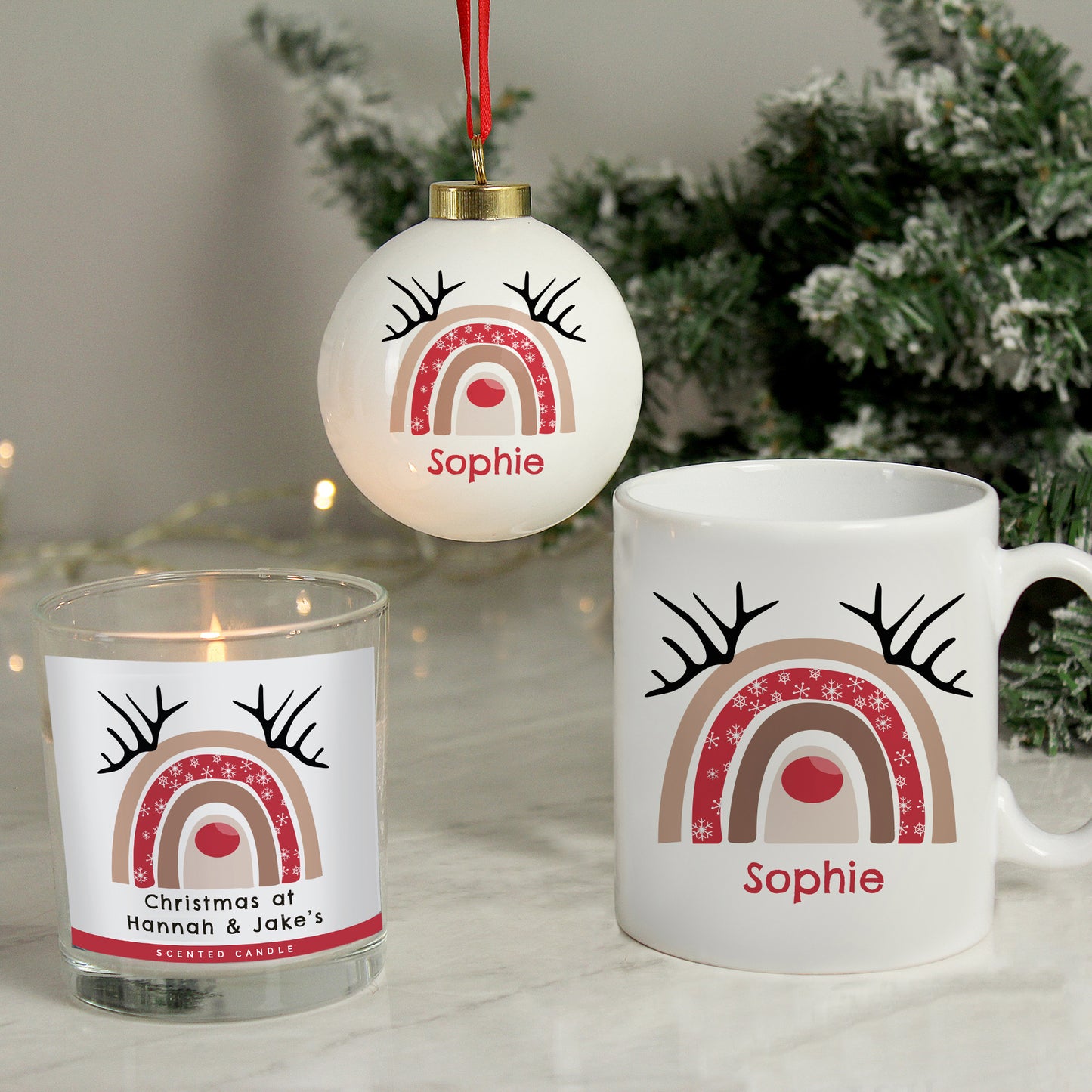 Personalised Rainbow Reindeer Mug