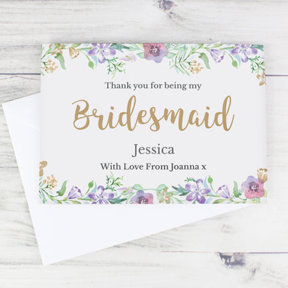 Personalised Bridesmaid 'Floral Watercolour Wedding' Card