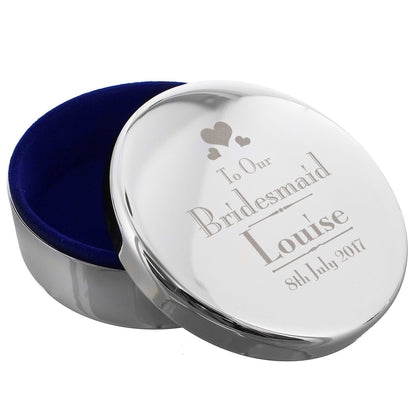 Personalised Decorative Wedding Bridesmaid Round Trinket Box