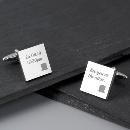 Personalised Top Hat Wedding Square Cufflinks