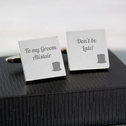 Personalised Top Hat Wedding Square Cufflinks