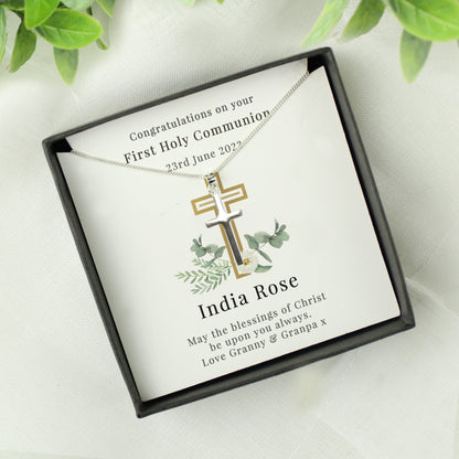 Personalised Floral Sentiment Cross Necklace and Box