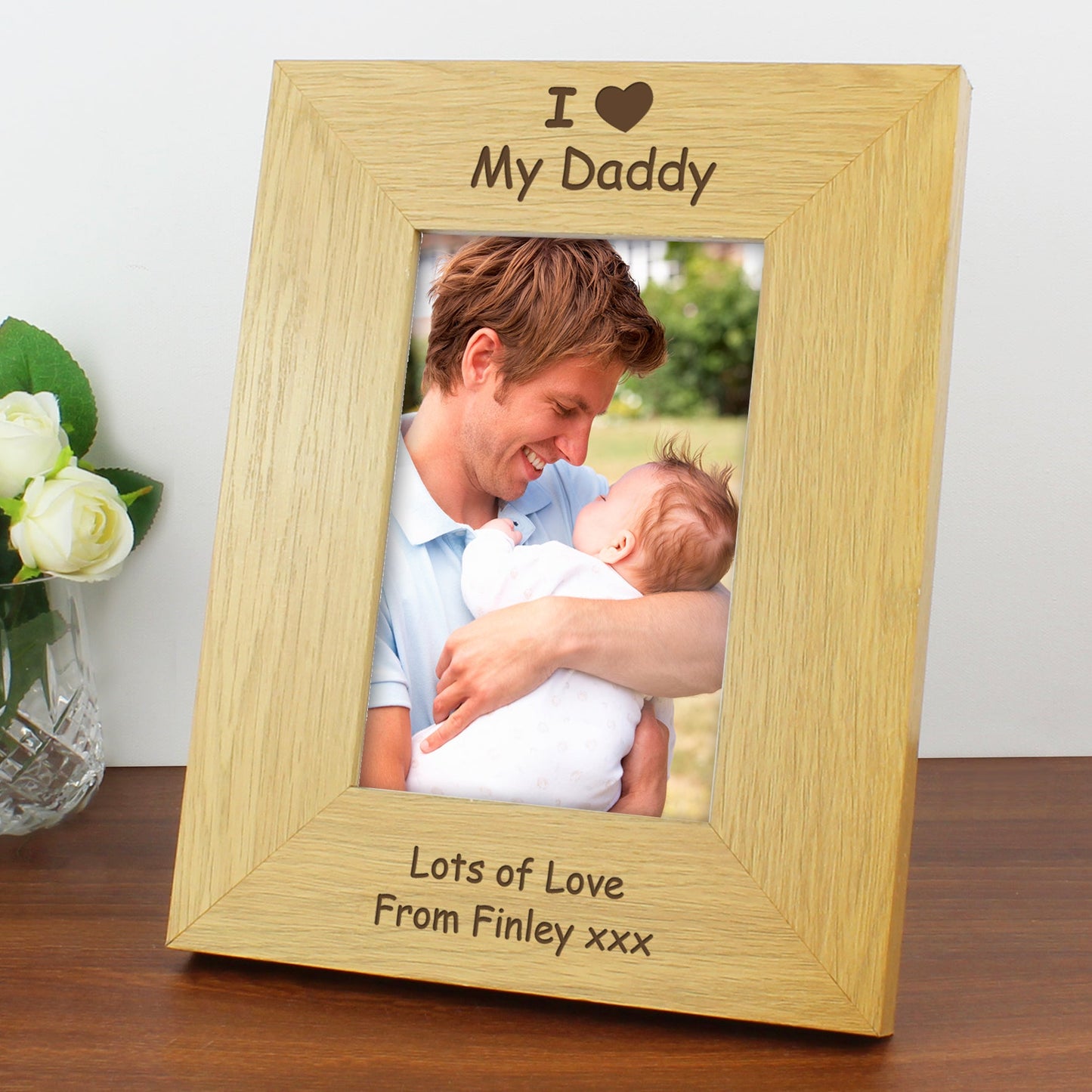 Personalised I Heart 6x4 Oak Finish Photo Frame